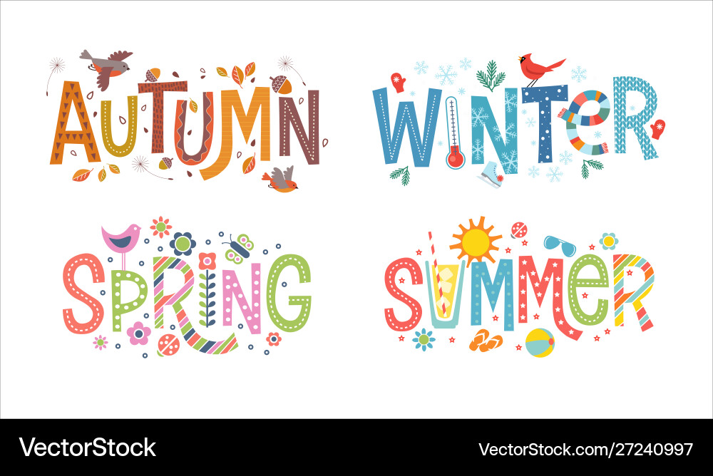 Words autumn winter spring summer Royalty Free Vector Image