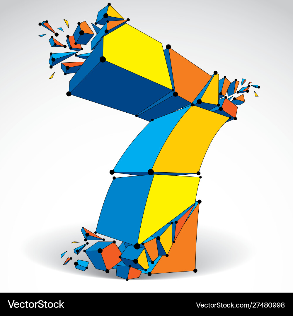 3d digital wireframe number 7 broken 3d digital wireframe number 7 broken vector image