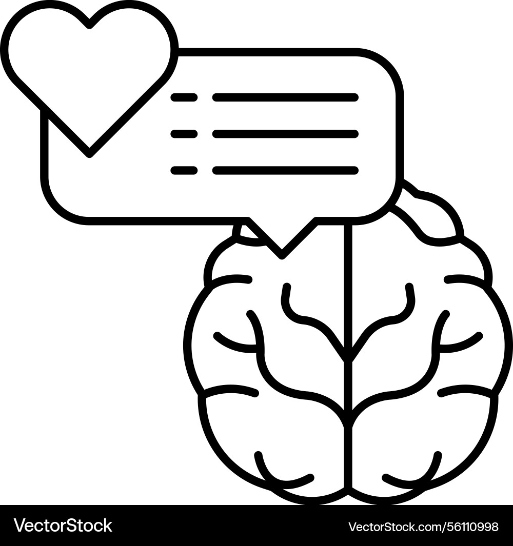 A brain with heart and speech bubble above Vector Image