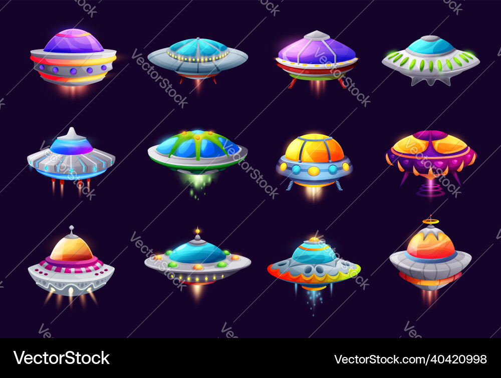 Cartoon Spaceships and UFOs Vector Image