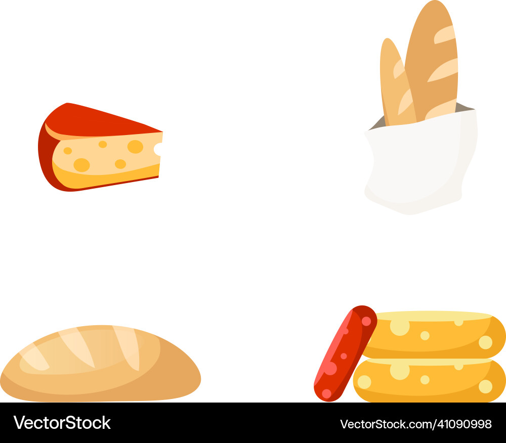 Cheese and bread flat color objects set Cheese and bread flat color objects set vector image