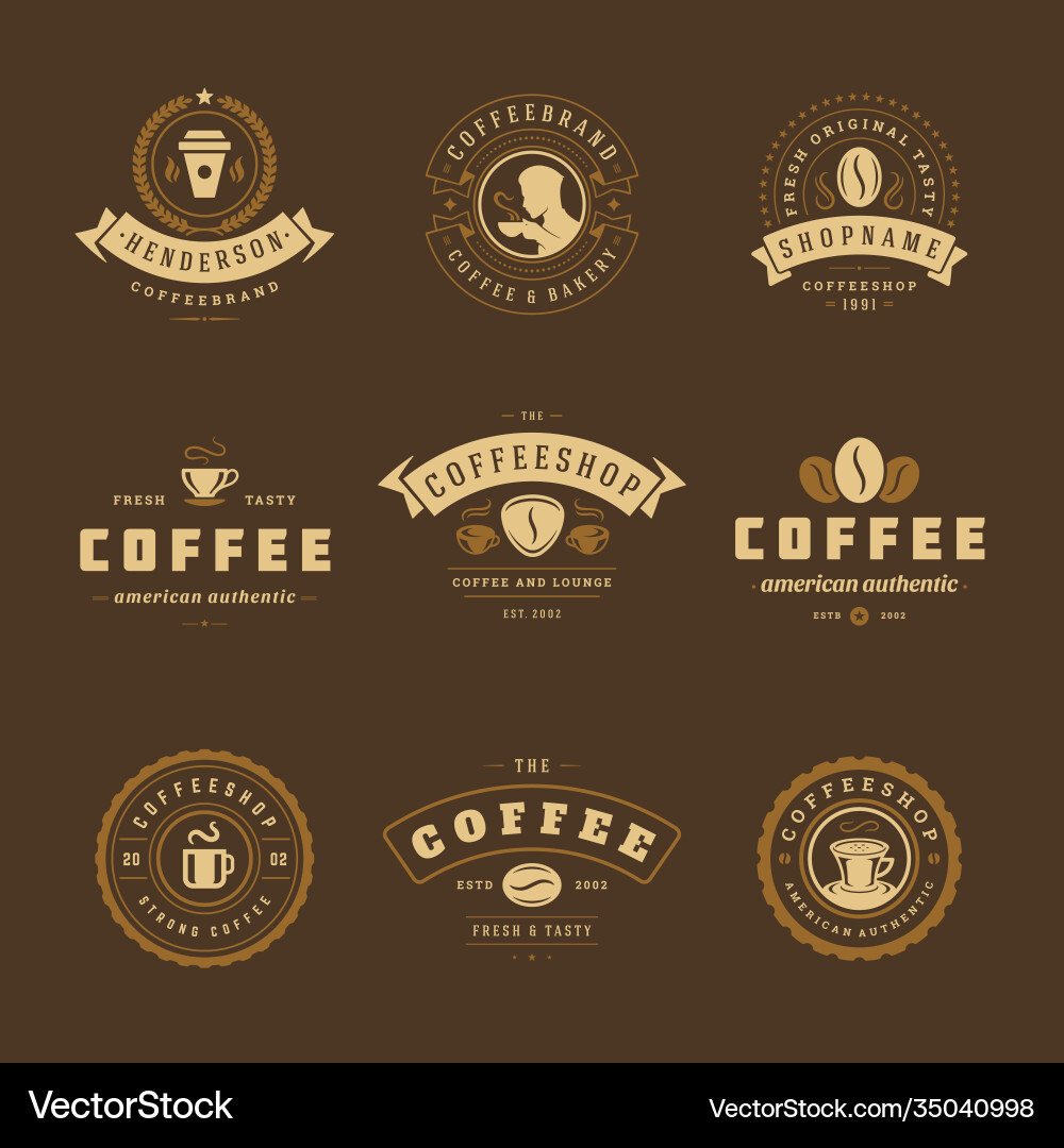 Coffee Shop Logo Templates - Retro Emblems Vector Image