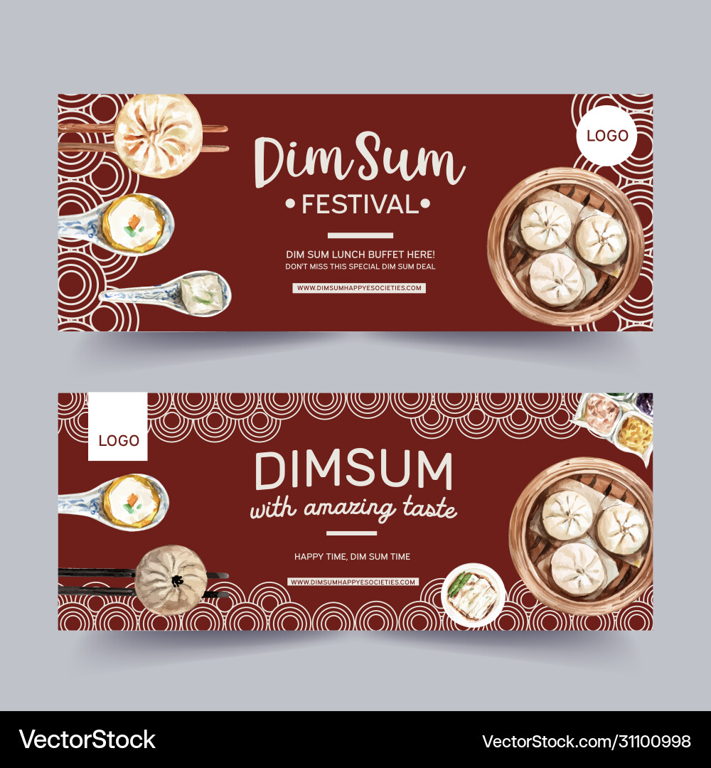 Dim sum banner design with dumpling steamed bun vector image