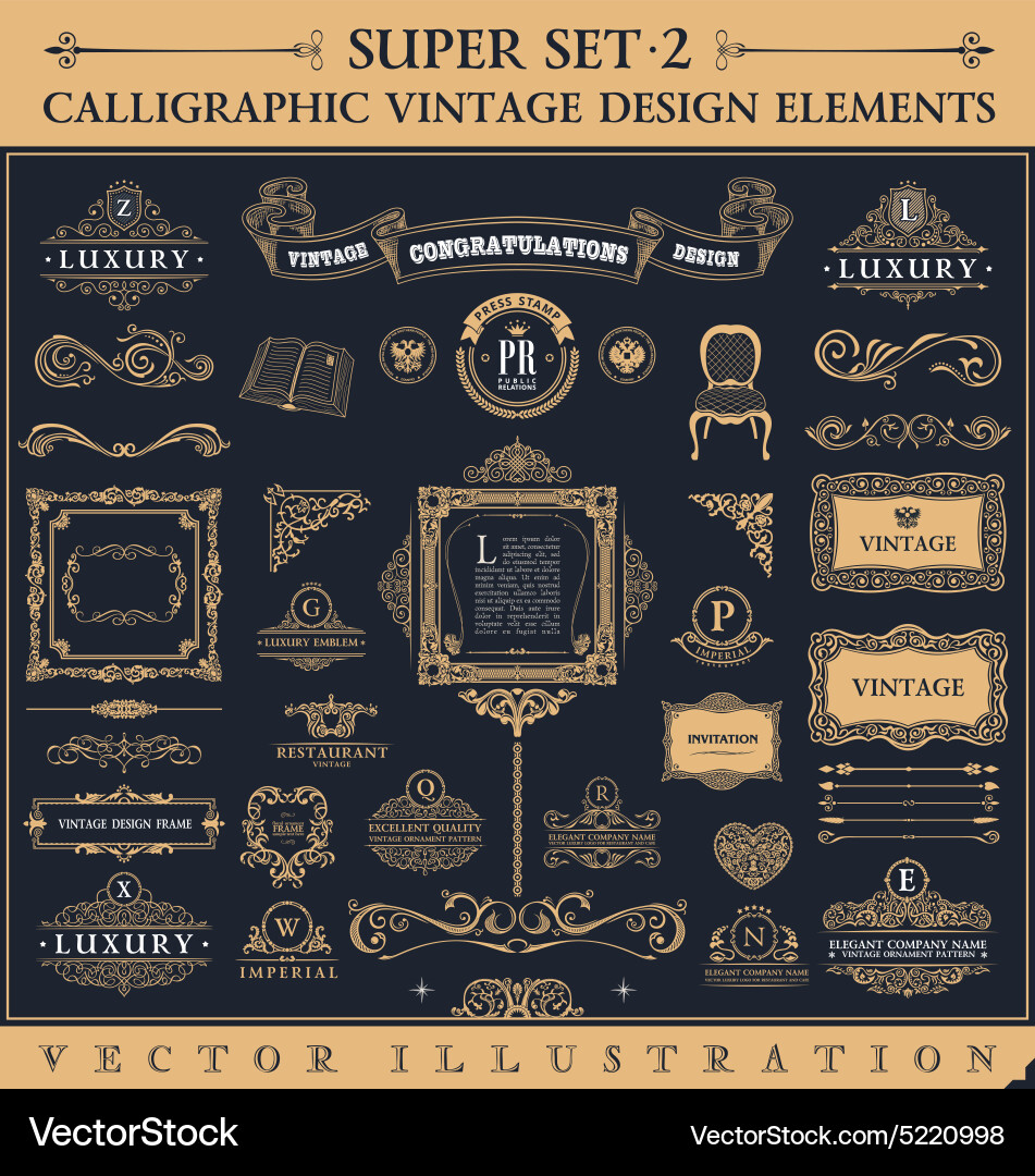 Elegant Baroque Calligraphic Elements Set Vector Image