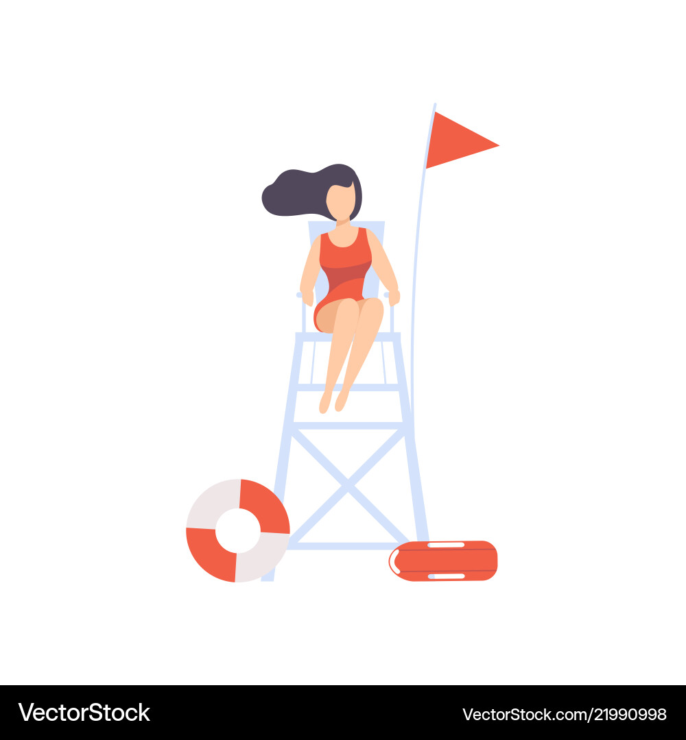Female lifeguard sitting on lookout tower Female lifeguard sitting on lookout tower vector image