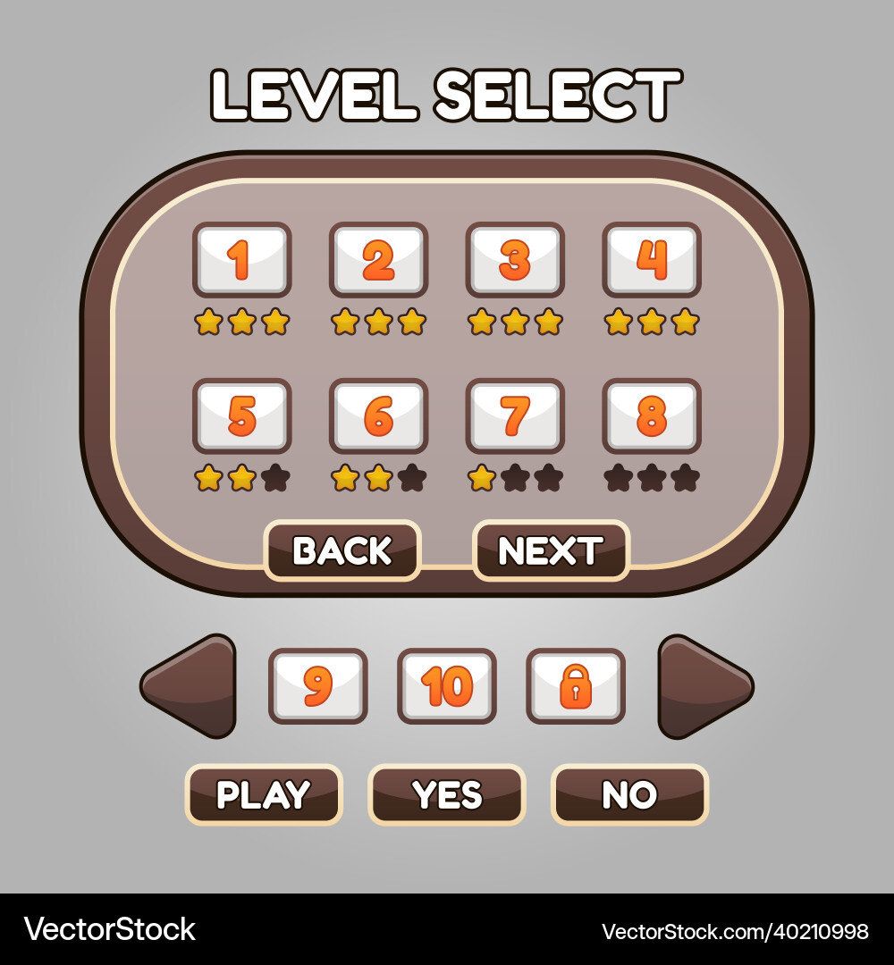 Game level select ui and button Game level select ui and button Vector Image