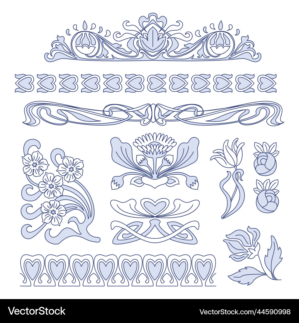 Hand drawn art nouveau frame Hand drawn art nouveau frame vector image