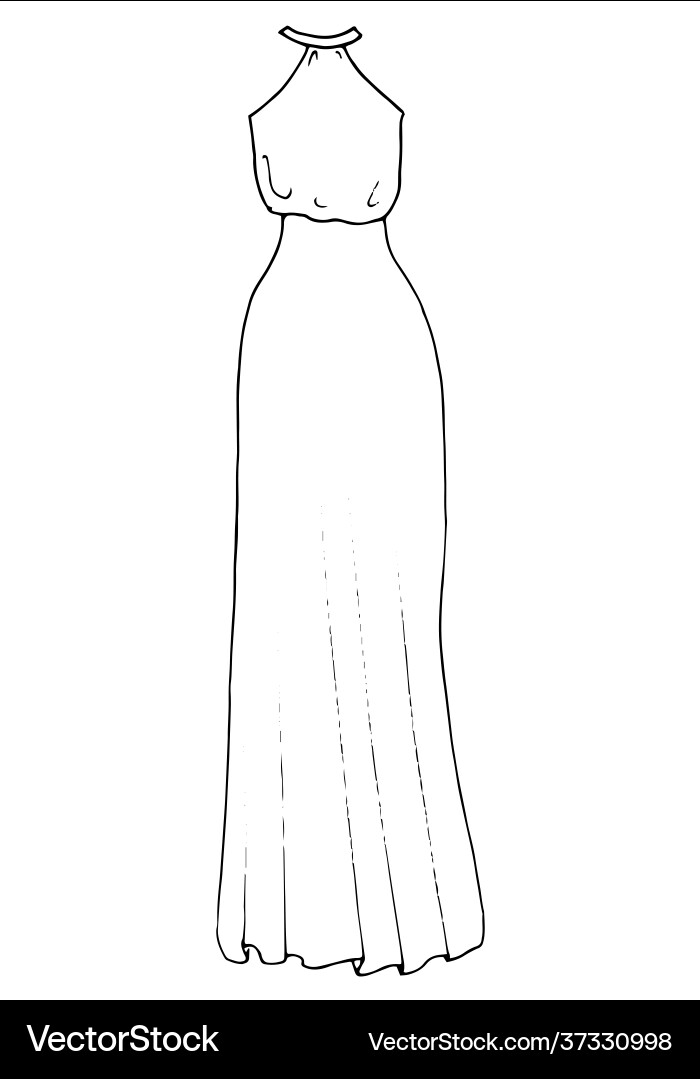 Hand gezeichnete Skizze Langhalsausschnitt Kleid einfach Hand gezeichnete Skizze Langhalsausschnitt Kleid einfach vektorbild