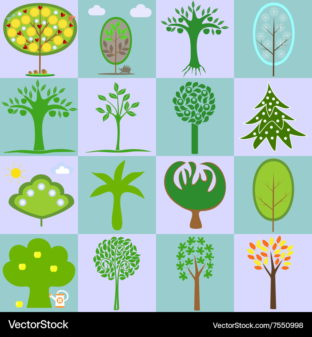 Icons with different types of trees vector image