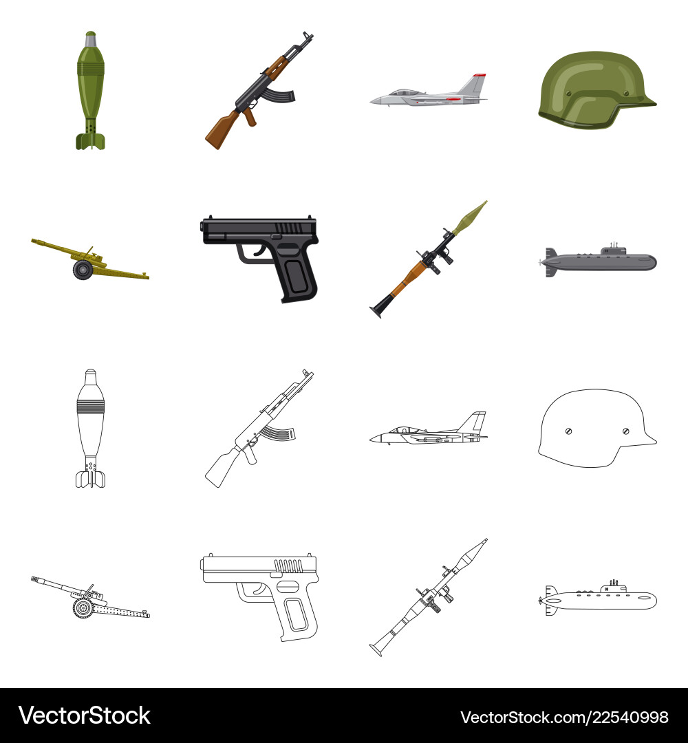 Isolated object of weapon and gun sign set Isolated object of weapon and gun sign set vector image