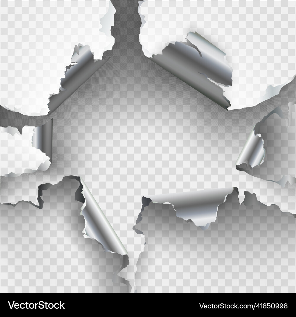 Ragged hole torn in ripped metal on transparent Ragged hole torn in ripped metal on transparent vector image