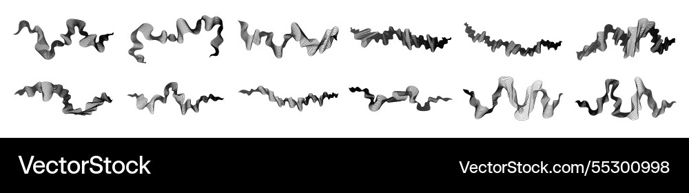 Set of abstract backdrops with black waves Vector Image