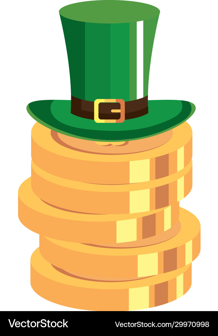 Top hat and coins with clover Top hat and coins with clover vector image
