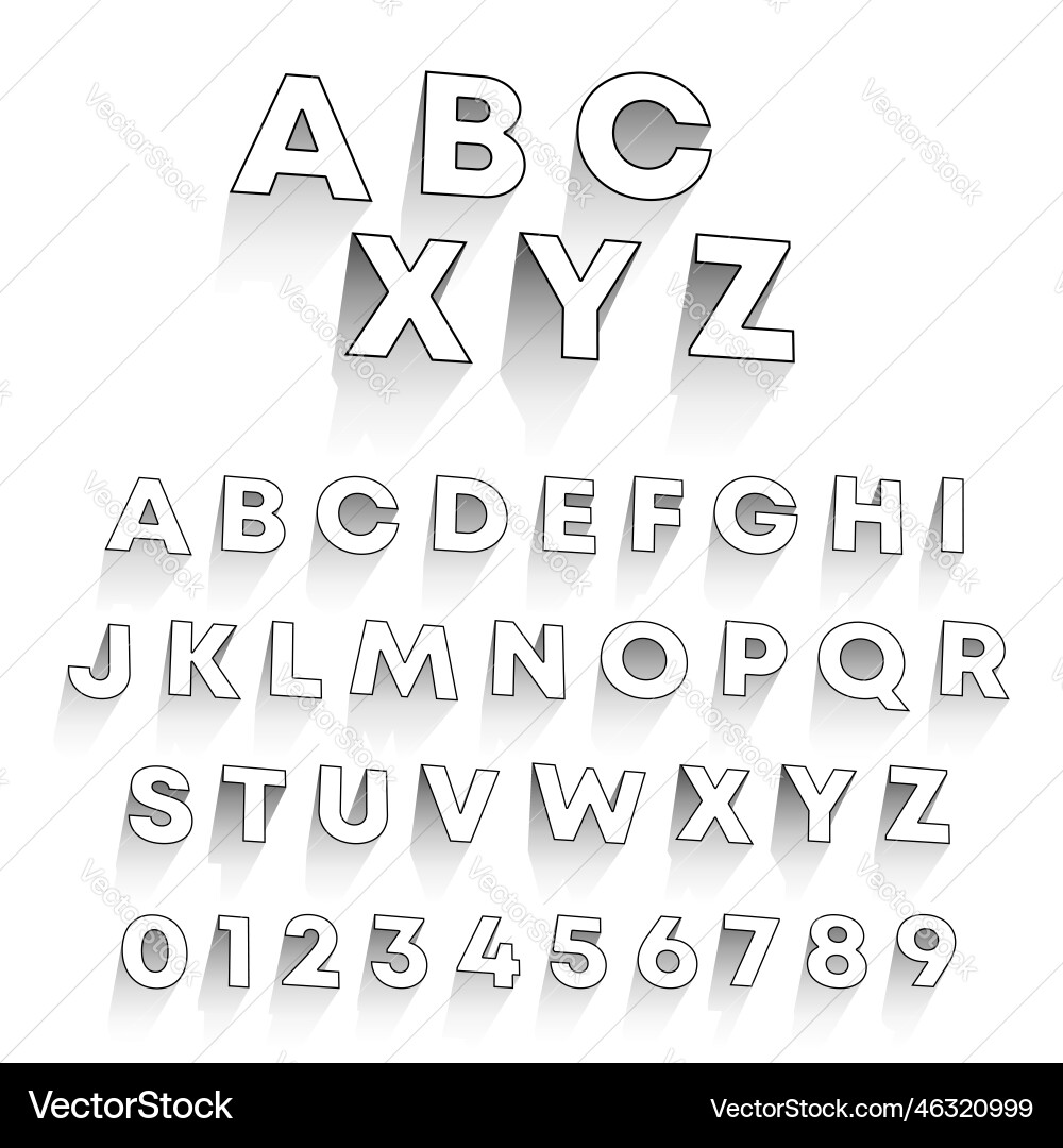 Black and White Alphabet Shadow Set Vector Image