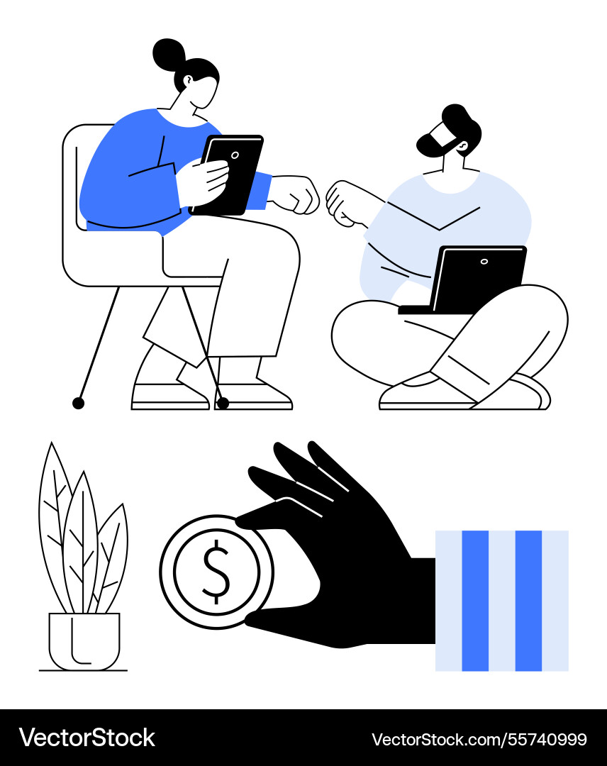 Collaborative teamwork with digital devices Collaborative teamwork with digital devices vector image