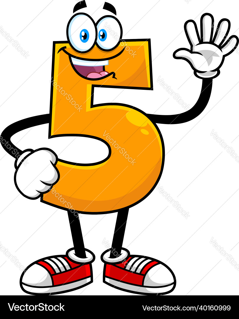 Funny orange number five 5 cartoon character Funny orange number five 5 cartoon character vector image