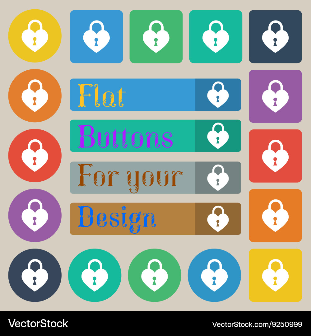 Lock in the shape of heart icon sign set twenty vector image