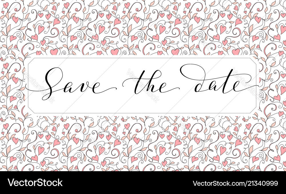 Save the date card with hearts pattern background Vector Image
