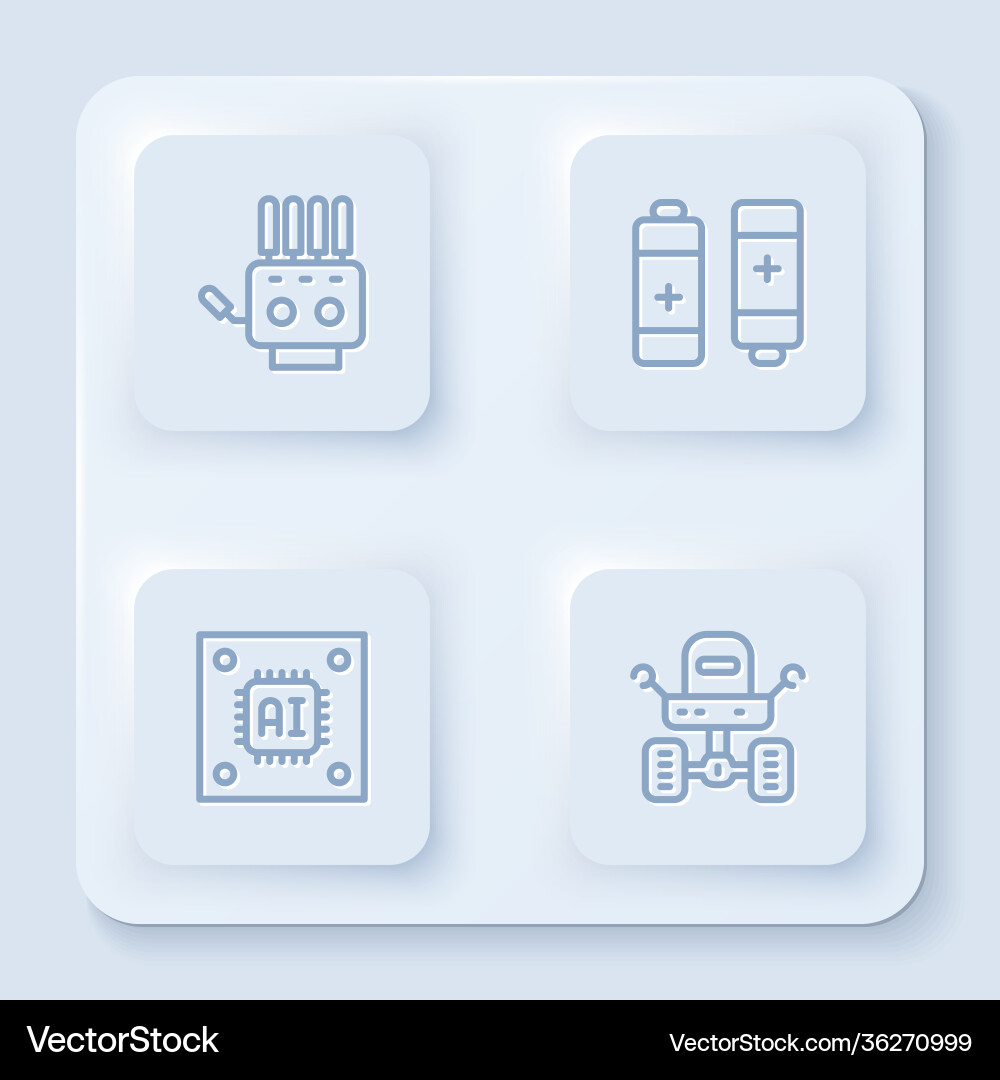 Set line mechanical robot hand battery processor Set line mechanical robot hand battery processor vector image