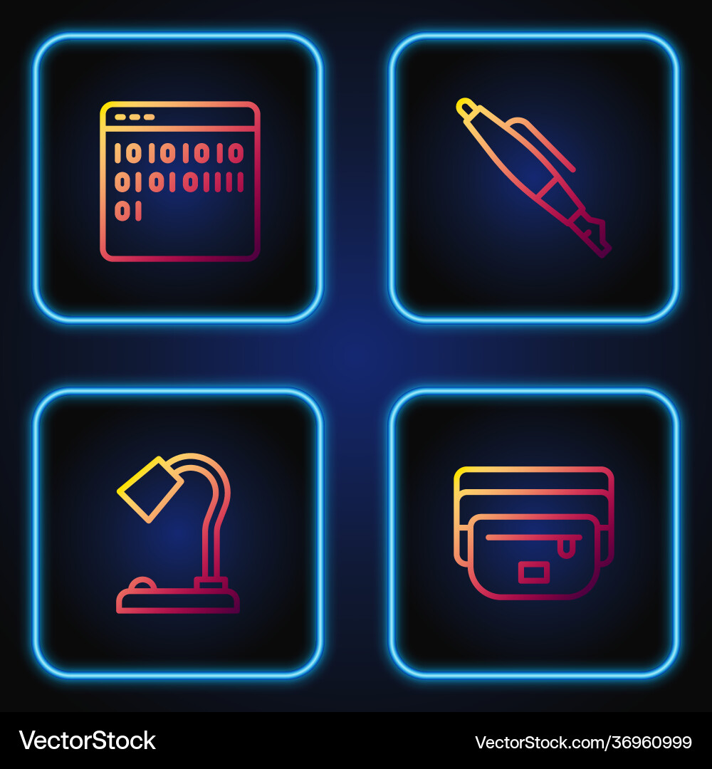 Set line waist bag banana table lamp binary Vector Image