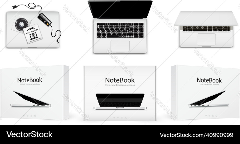Unboxing notebook computer mock up Vector Image