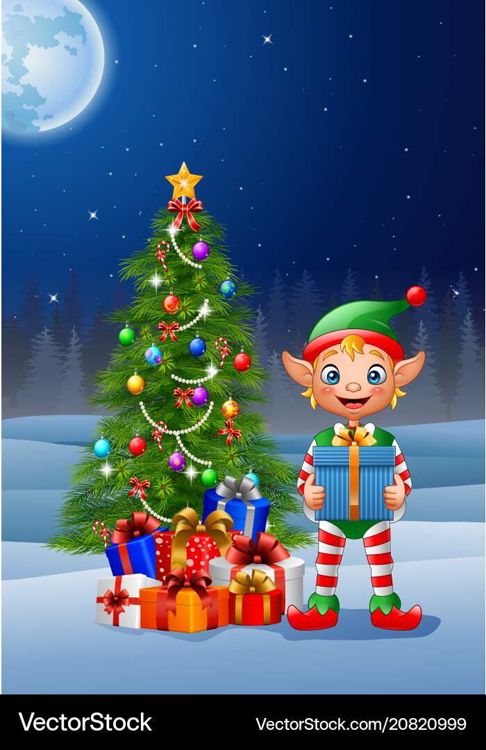 Weihnachtshintergrund mit Elfenhalter Geschenkbox Weihnachtshintergrund mit Elfenhalter Geschenkbox vektorbild