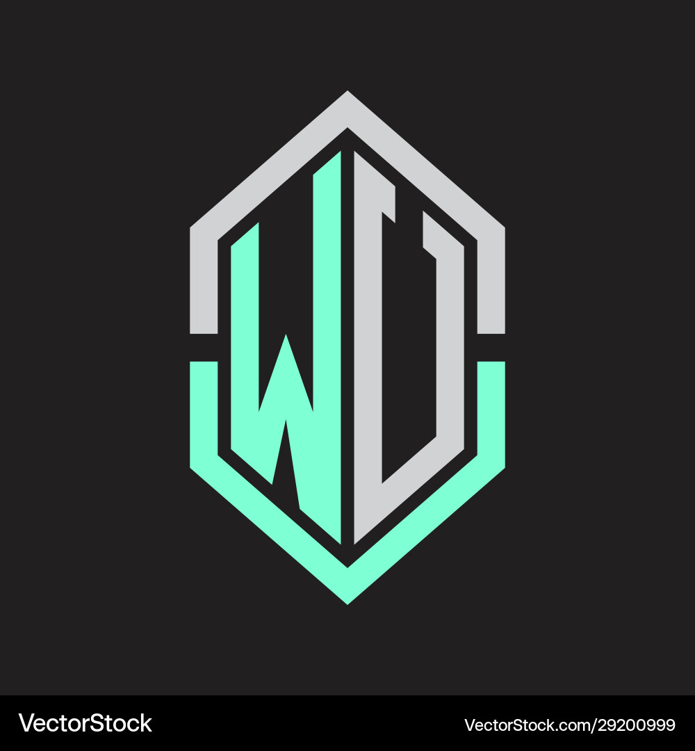 Wu logo monogram with hexagon shape and outline vector image