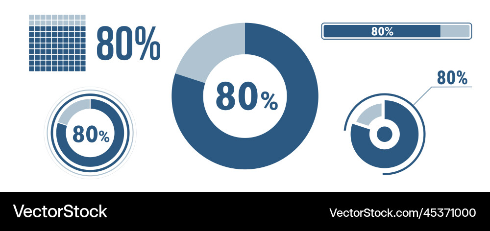 80 percentage infographic set eighty circle 80 percentage infographic set eighty circle vector image