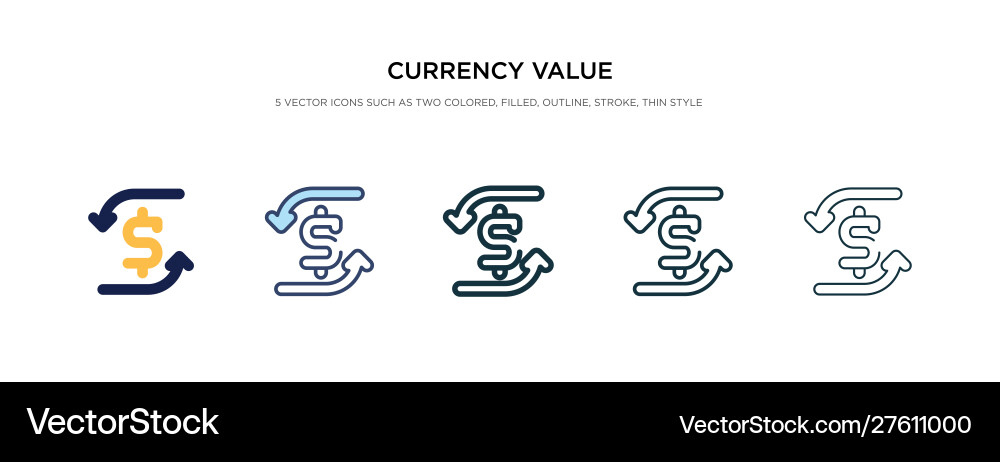 Currency value icon in different style two vector image