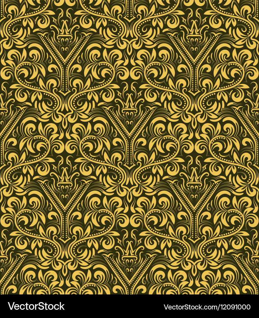 Damask seamless pattern repeating background gold vector image