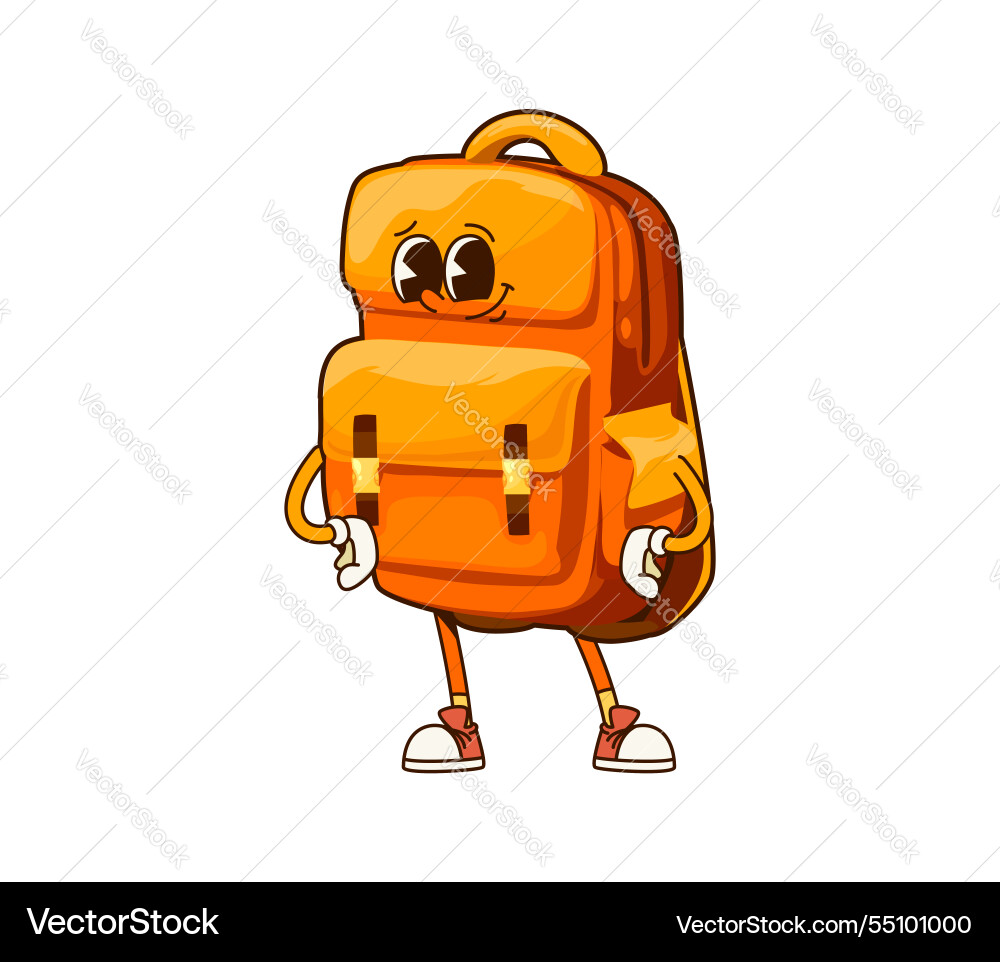 Groovy Schulrucksack Charakter mit lustigem Gesicht Groovy Schulrucksack Charakter mit lustigem Gesicht vektorbild