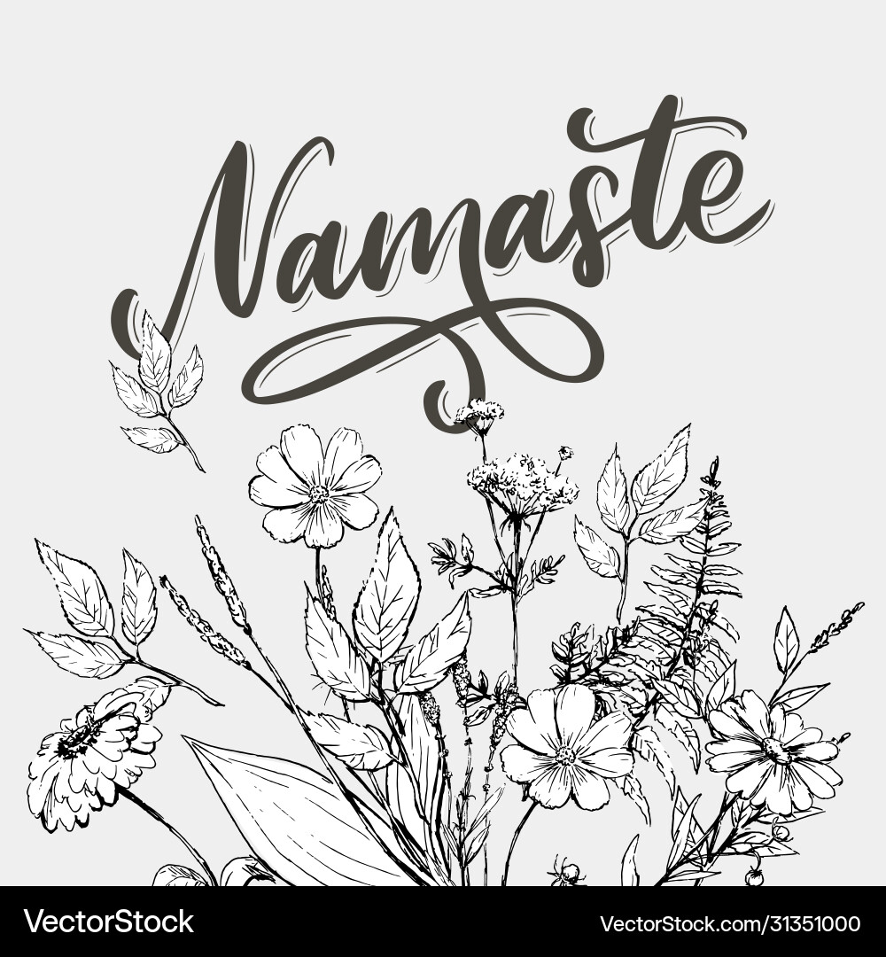 Hand drawn namaste card hello in hindi ink vector image