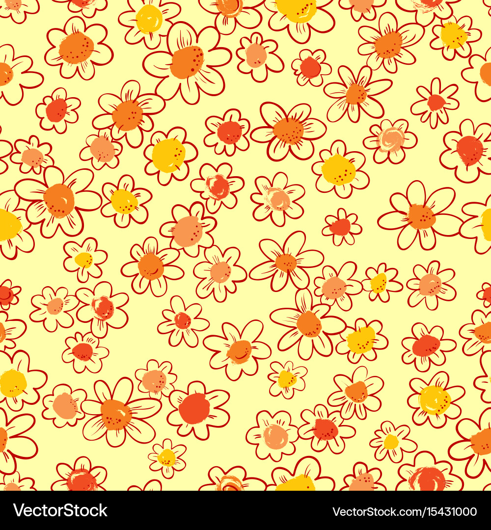 Ink seamless pattern with flowers in sketchy vector image