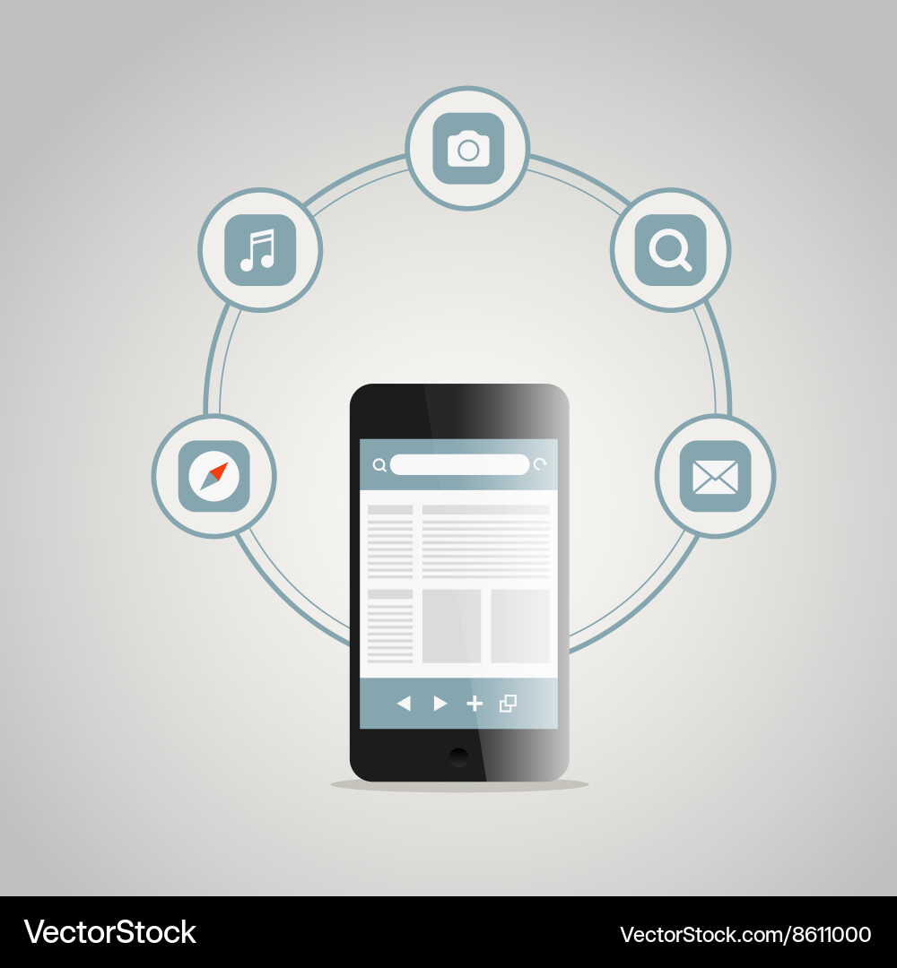 Modern smartphone with different application icons vector image