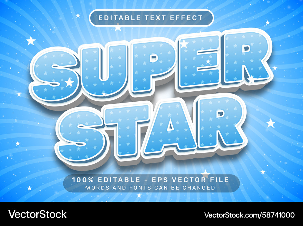 Seper star 3d text effect and editable Vector Image