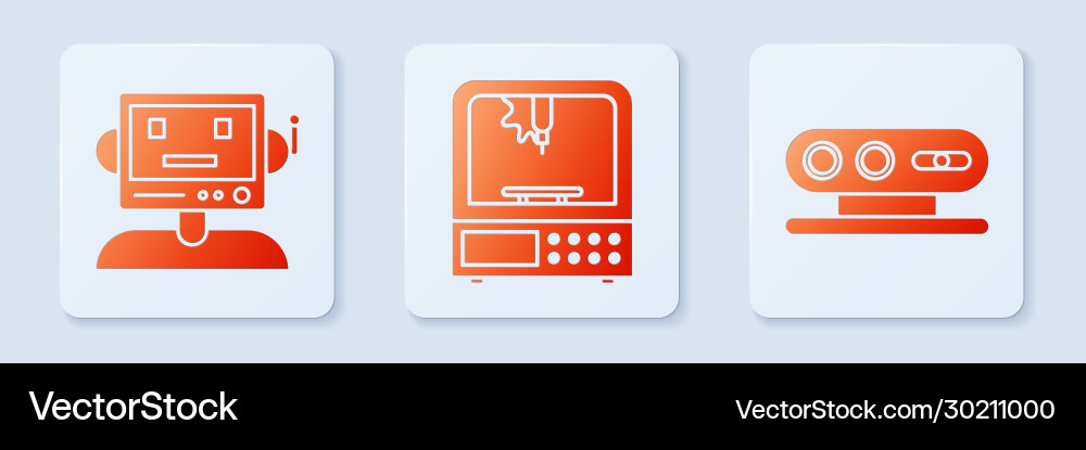 Set 3d printer robot and scanning system Set 3d printer robot and scanning system vector image