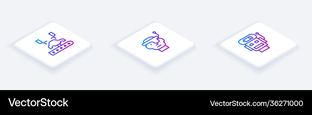Set isometric line robotic robot arm on factory Set isometric line robotic robot arm on factory vector image
