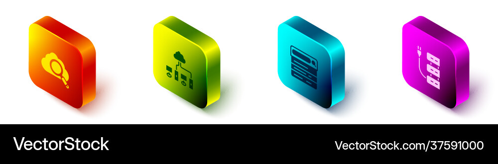 Set isometric search cloud computing computer Set isometric search cloud computing computer vector image