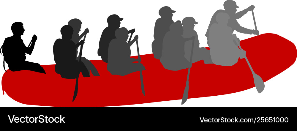 Silhouette descent on a river water rafters Silhouette descent on a river water rafters vector image