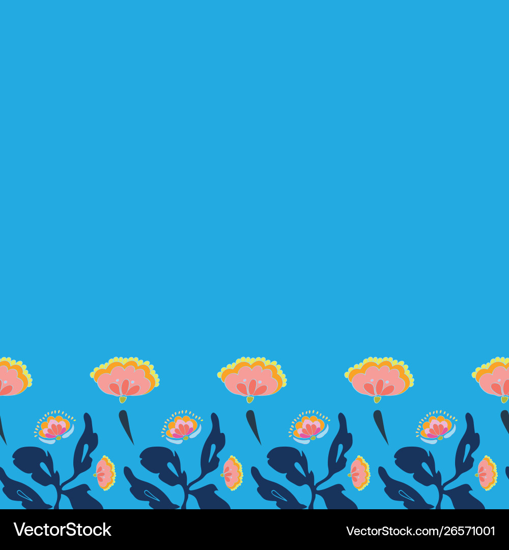 Blue folk art floral border Blue folk art floral border vector image