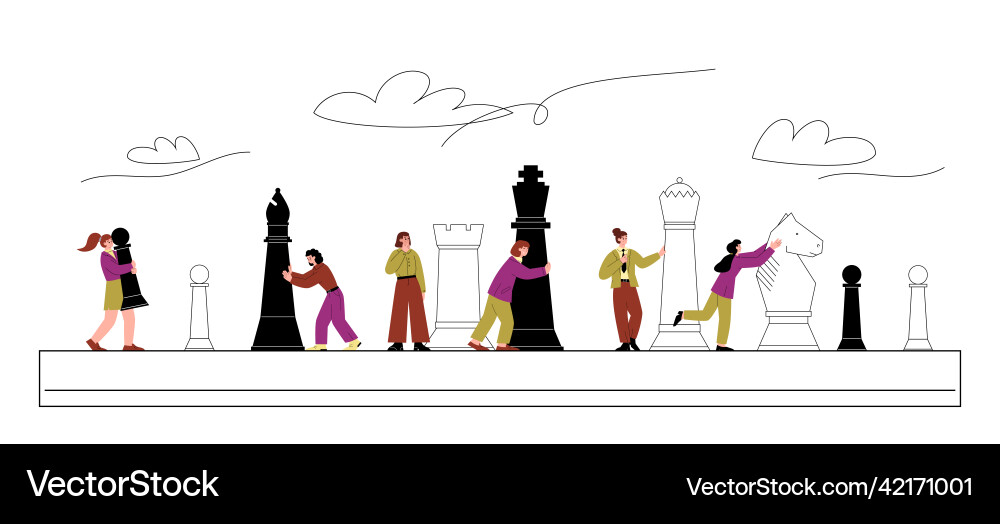 Business strategy with people moving chess figures Business strategy with people moving chess figures vector image