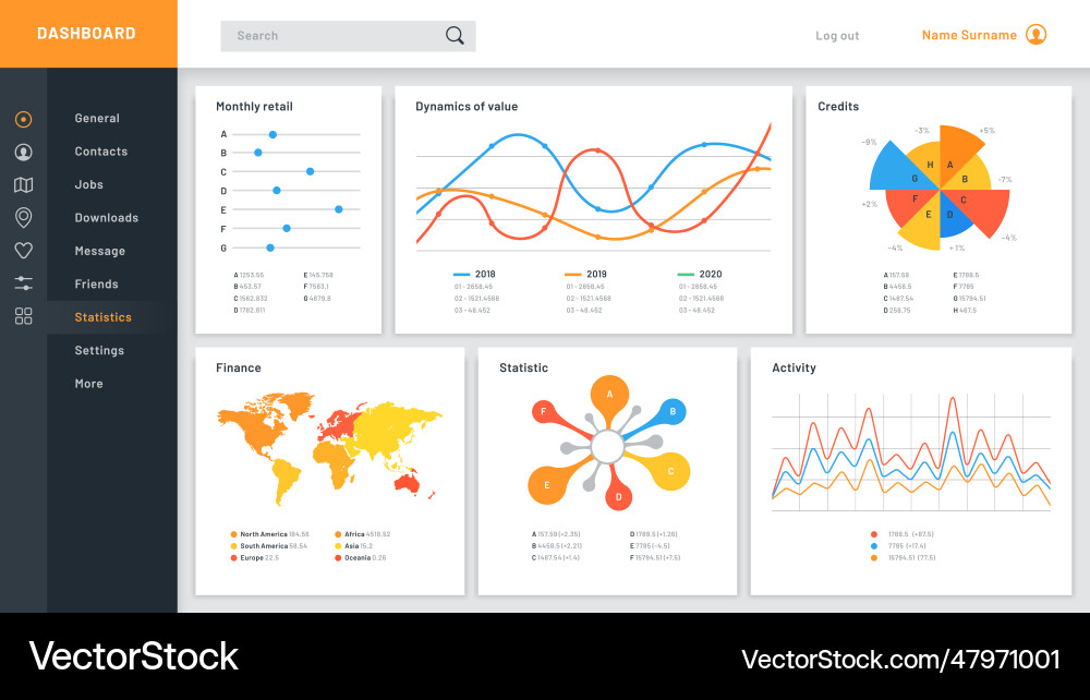 Graphs dashboard infographic data chart web site Vector Image