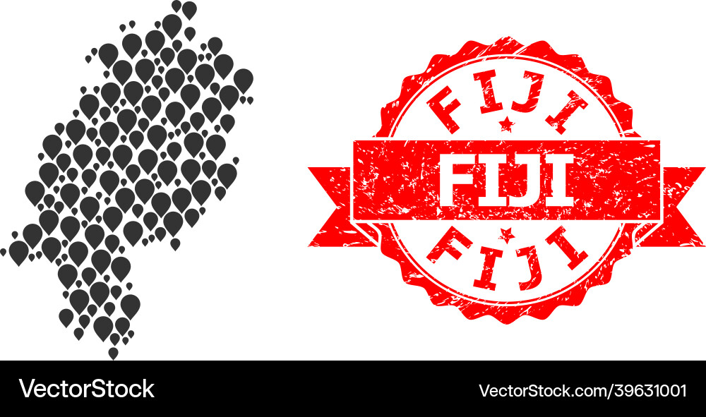 Grunge fiji stamp and pointer mosaic map of hesse Grunge fiji stamp and pointer mosaic map of hesse vector image