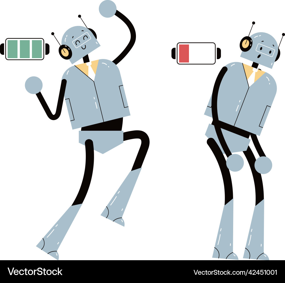High and low charge robot worker character concept High and low charge robot worker character concept vector image