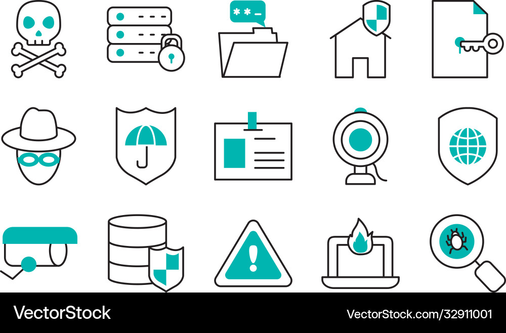 Icon set hacker and cyber security half line vector image