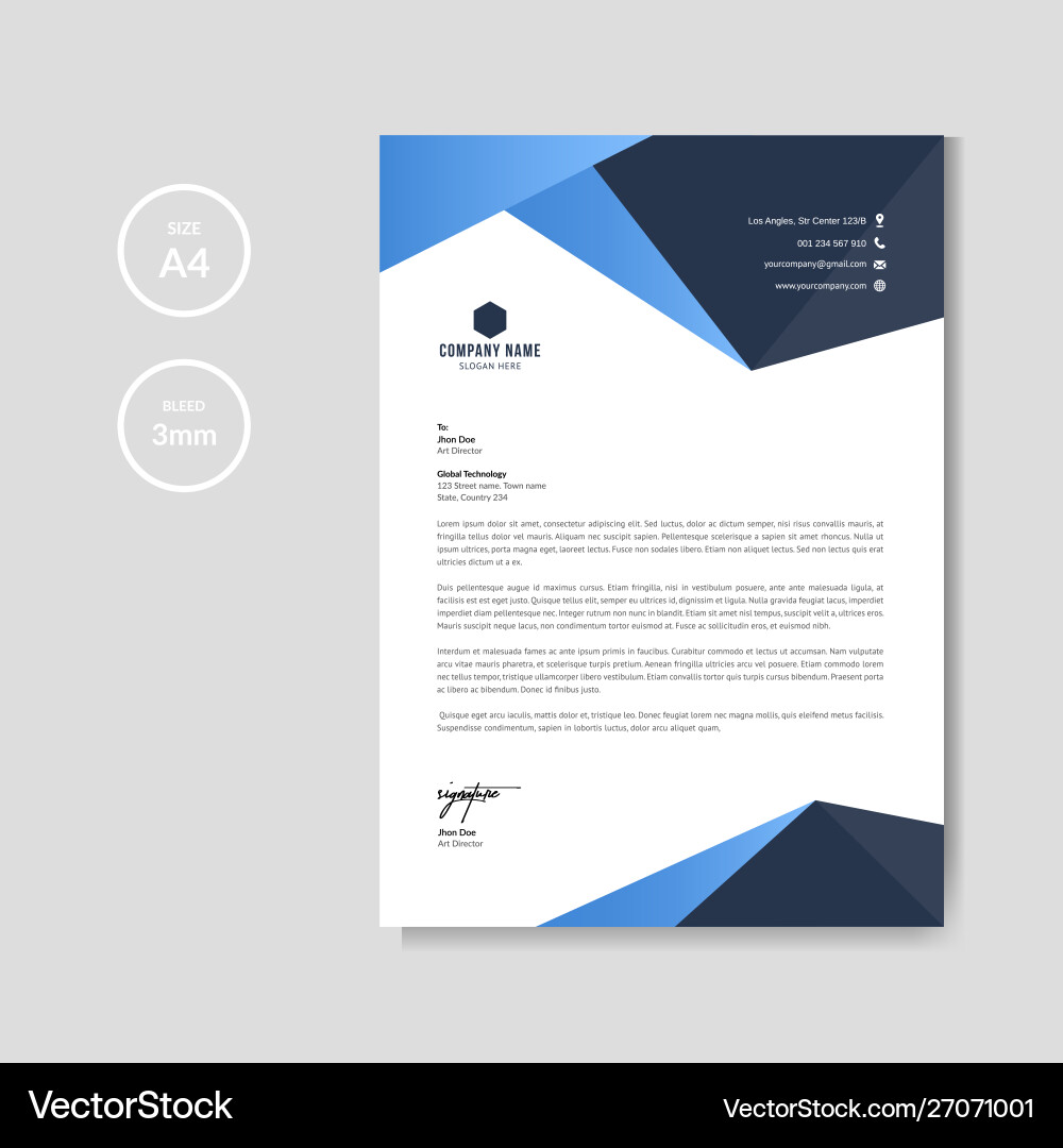Modern Blue Letterhead Template Vector Image
