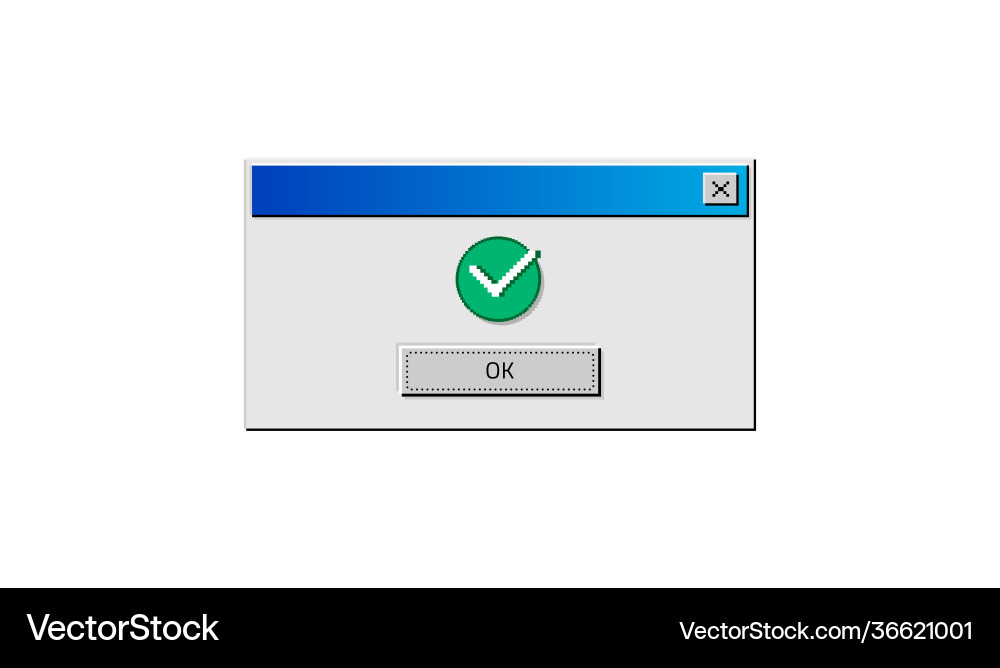 Old computer window popup ok pixel graphic Old computer window popup ok pixel graphic vector image