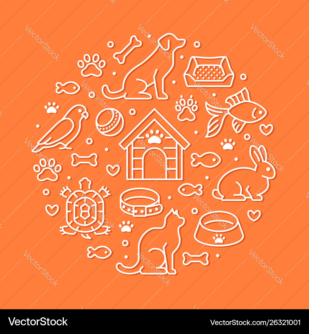 Pet shop circle banner with flat line icons Pet shop circle banner with flat line icons vector image