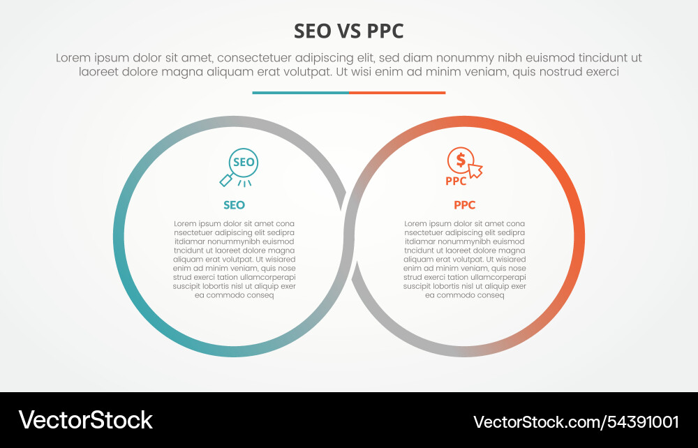 Seo vs ppc advertising comparison opposite Seo vs ppc advertising comparison opposite vector image