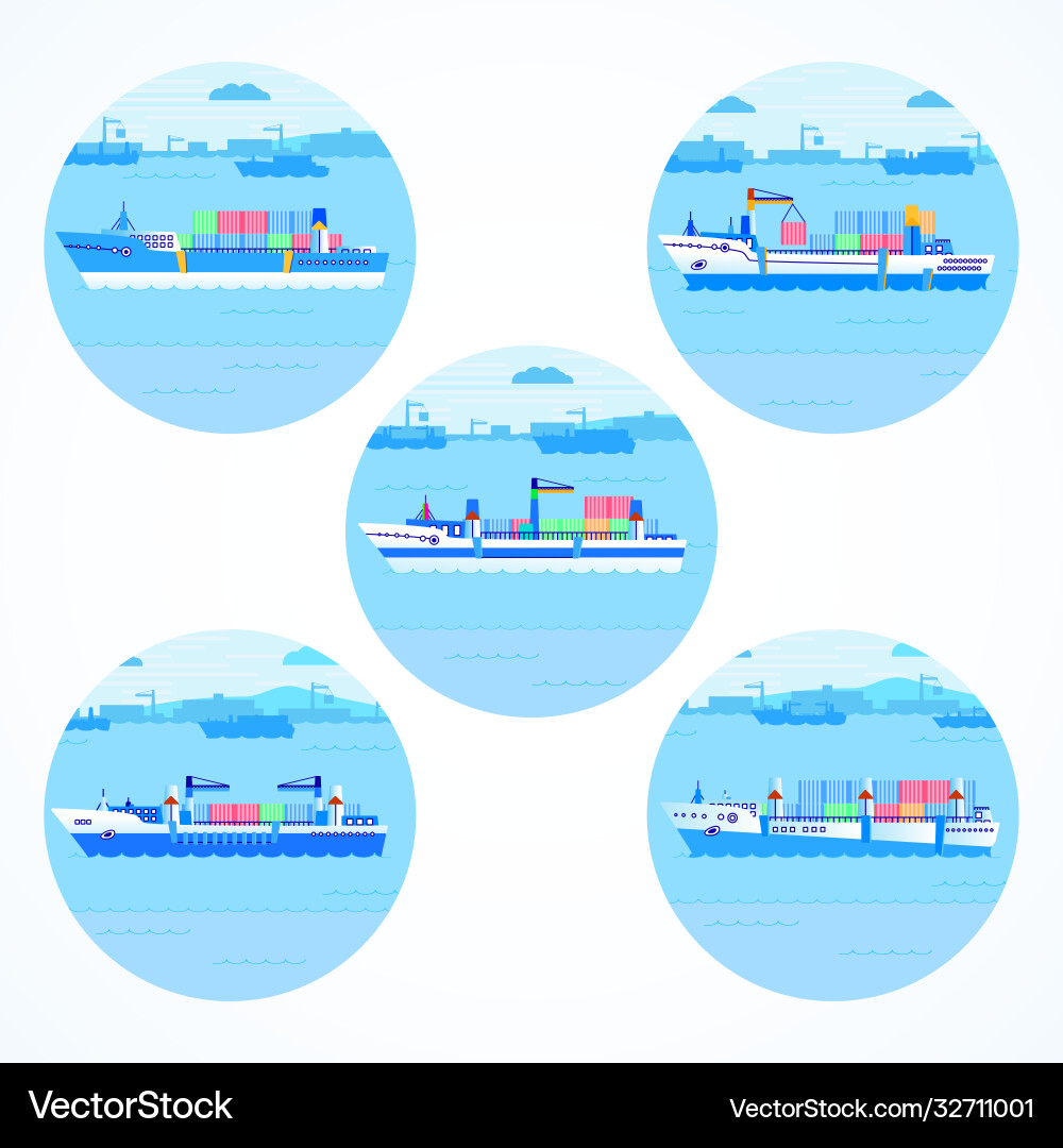 Set round icons with container ships vector image